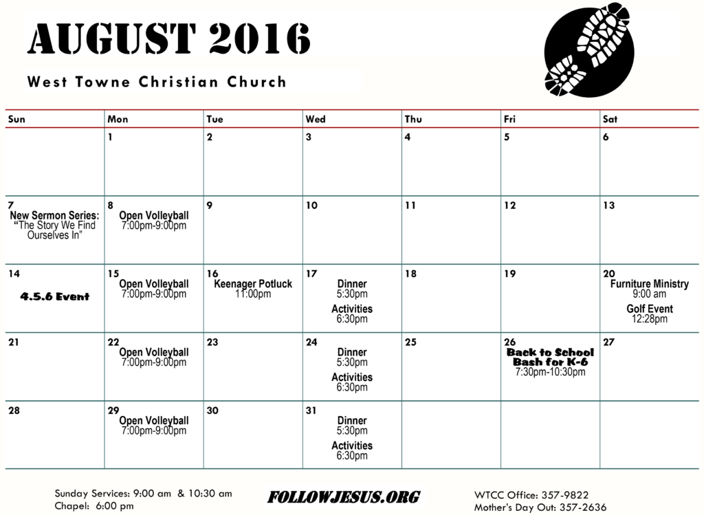 Calendar - August 2016